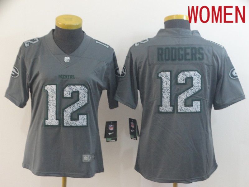 Women Green Bay Packers 12 Rodgers Nike Teams Gray Fashion Static Limited NFL Jerseys